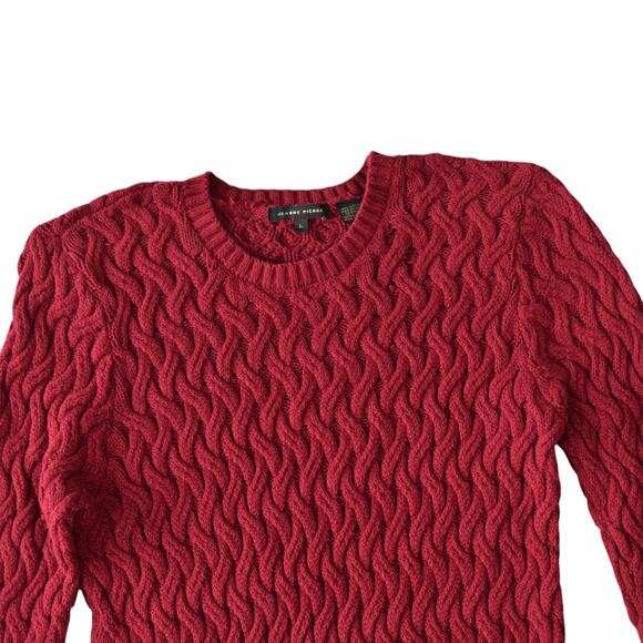 Jeanne Pierre Burgundy Textured Cable Knit Pullover Sweater Size Large - Picture 2 of 6